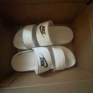 Nike White Slide Sandals with Black Logo